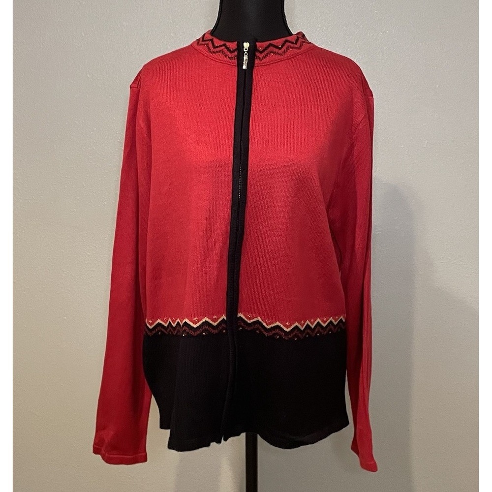 Erin London Womens Red & Black Colorblock Full-Zip Cardigan Sweater S Lagenlook